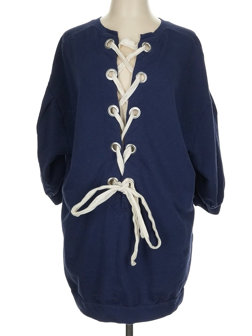 Project Runway Navy Blue Lace-Up Back tunic / lightweight sweatshirt Oversized L